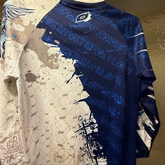 O’Neil Kids Blue and White Graphic Motorcrss Riding Shirt Sz L 7/8 - Picture 11 of 16